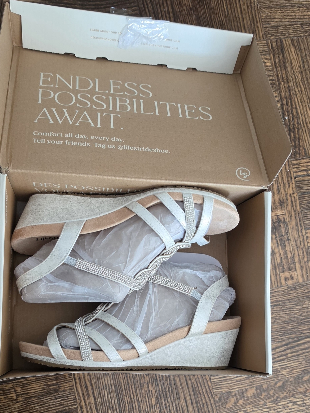 Life Stride Silver-Tone Strappy Wedge Sandals